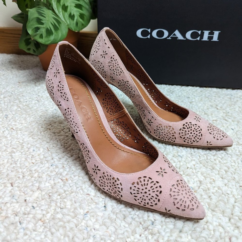 Coach Waverly Peony Pink Tea Rose Cut Out Pointed Toe Pumps